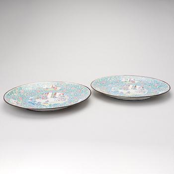 A pair of Chinese enamel on copper dishes, Qianlong (1736-95).