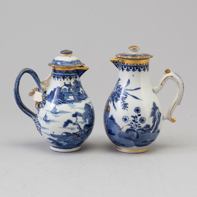 Two blue and white milk jugs with covers, Qing dynasty, Qianlong (1736-95).