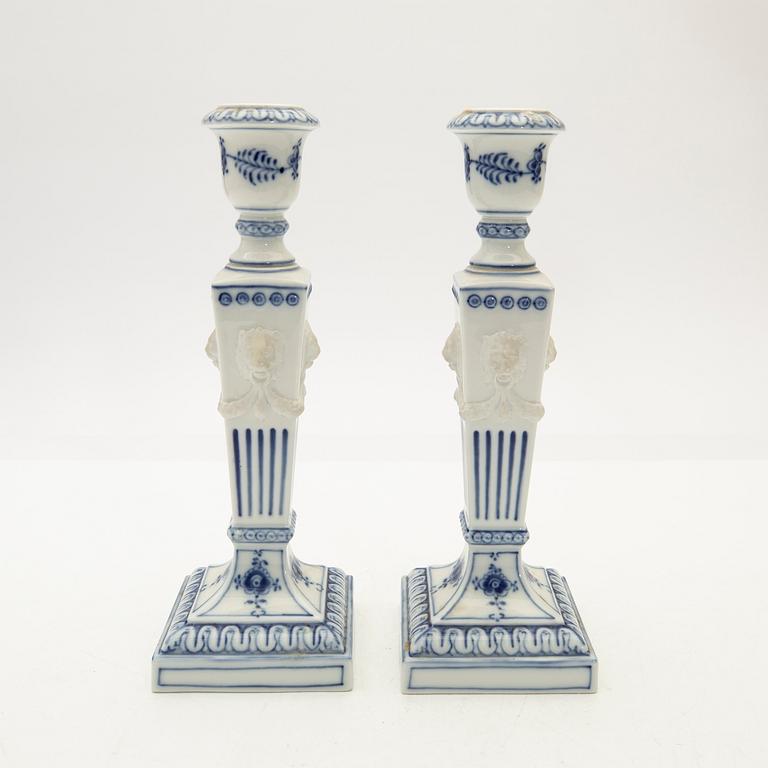 Royal Copenhagen, Candelsticks, a pair, blue and white porcelain, Denmark, 1969-1974.