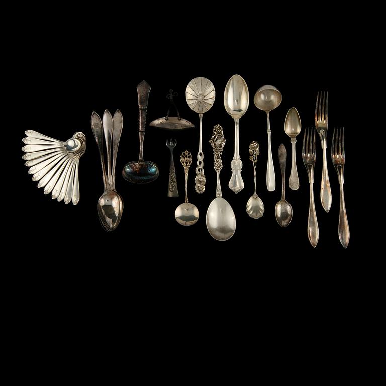 PARTI BESTICK, 29 delar, silver, 1800/1900-tal. Vikt 675 g.