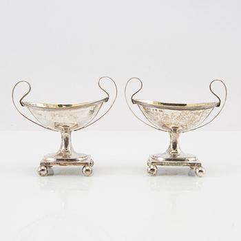 Stephan Westerstråhle salt cellar, a pair of Late Gustavian silver, Stockholm 1804.