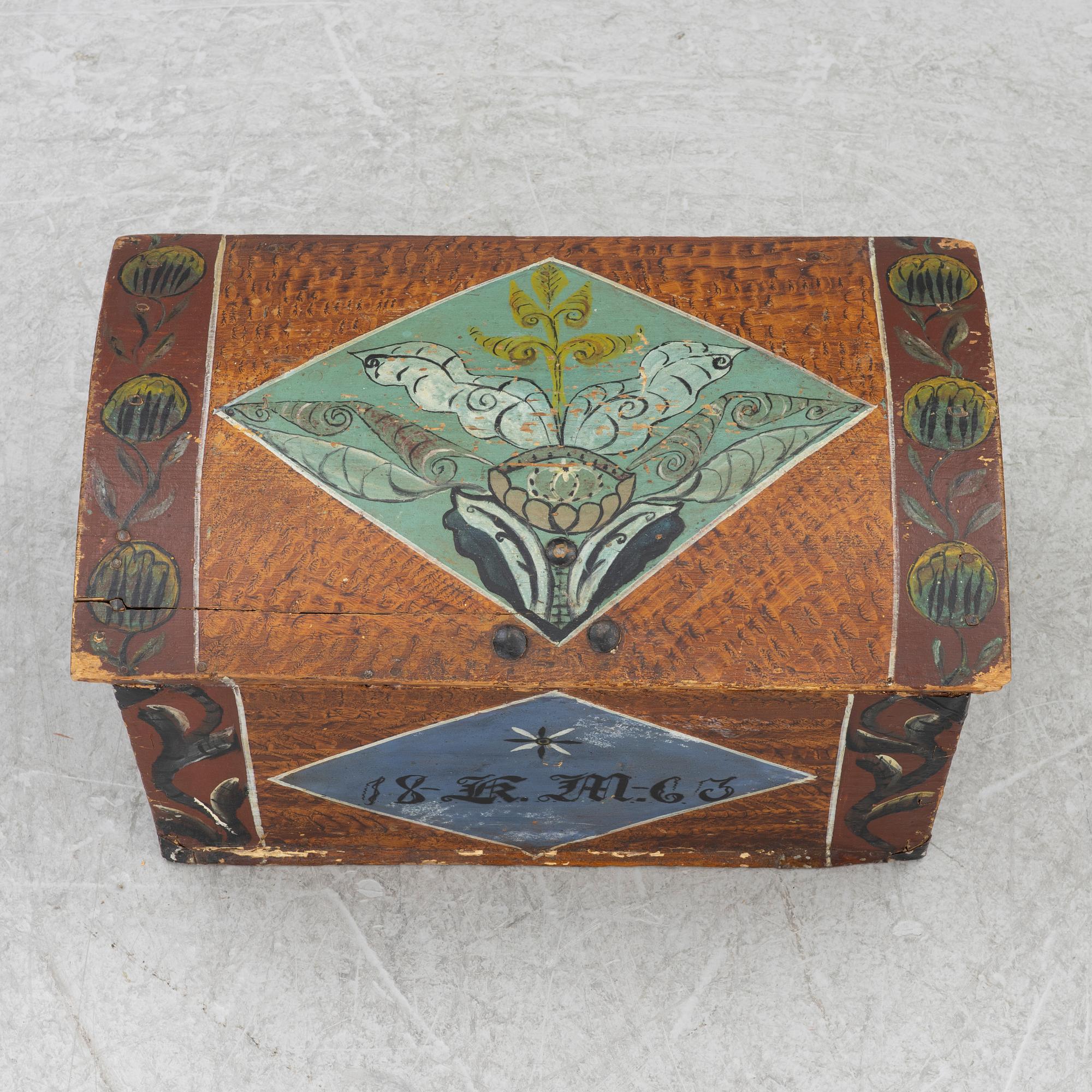 Box, folk art, dated 1863.