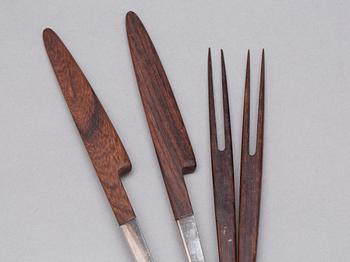 A set of Carl M. Cohr sterling and jakaranda sallad servers, Fredericia, Denmark 1950-60's.