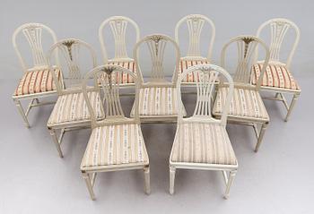 STOLAR, 9 st, snarlika, gustaviansk stil, 1900-talets andra hälft.