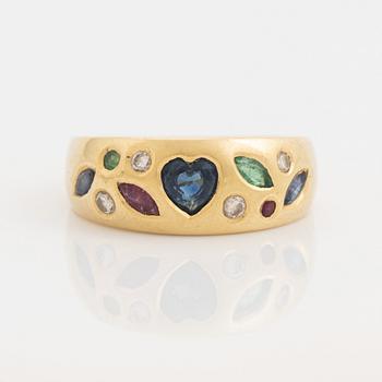 Gold and coloured stone ring.