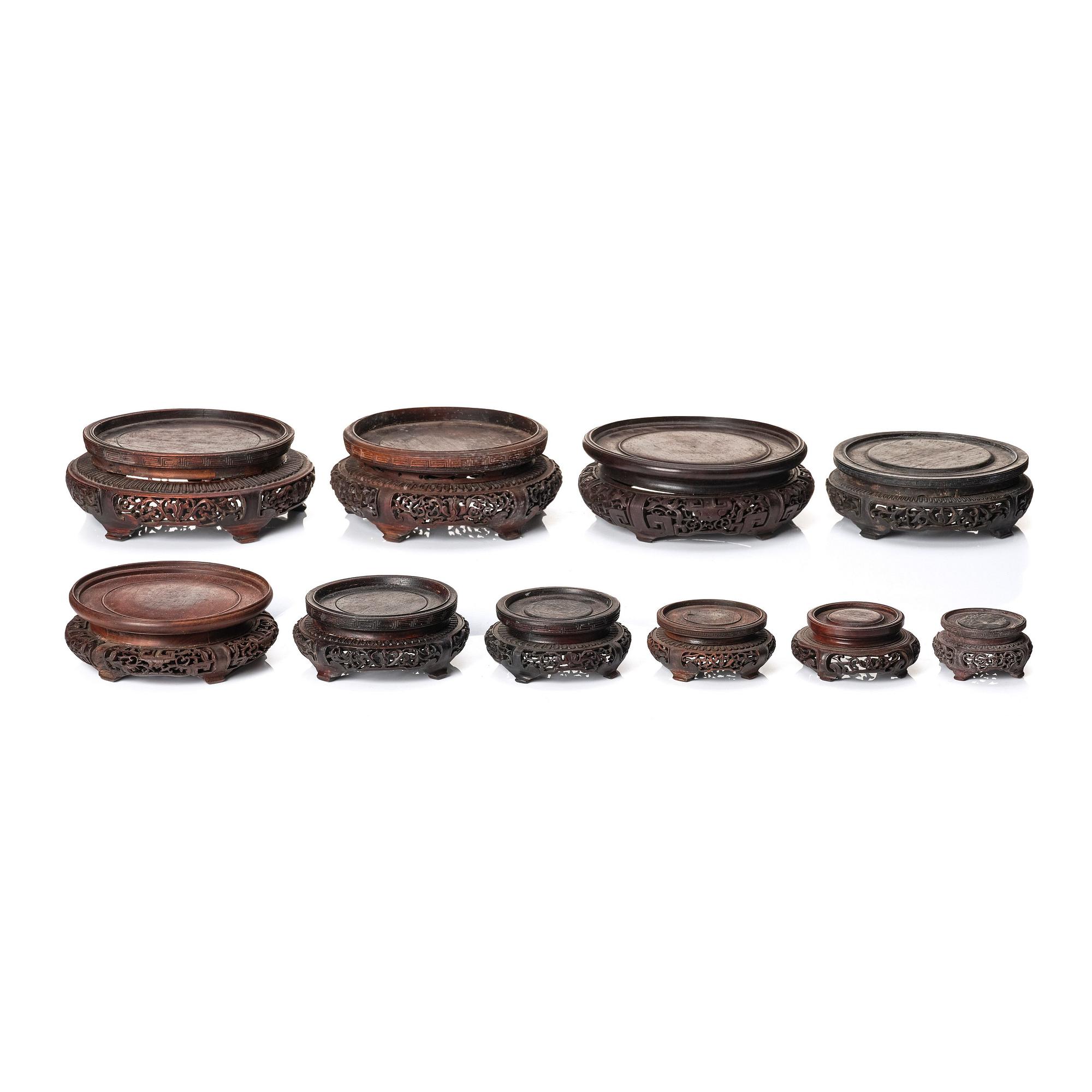 A group of 10 Chinese wooden stands, Qing dynasty (1644-1912).