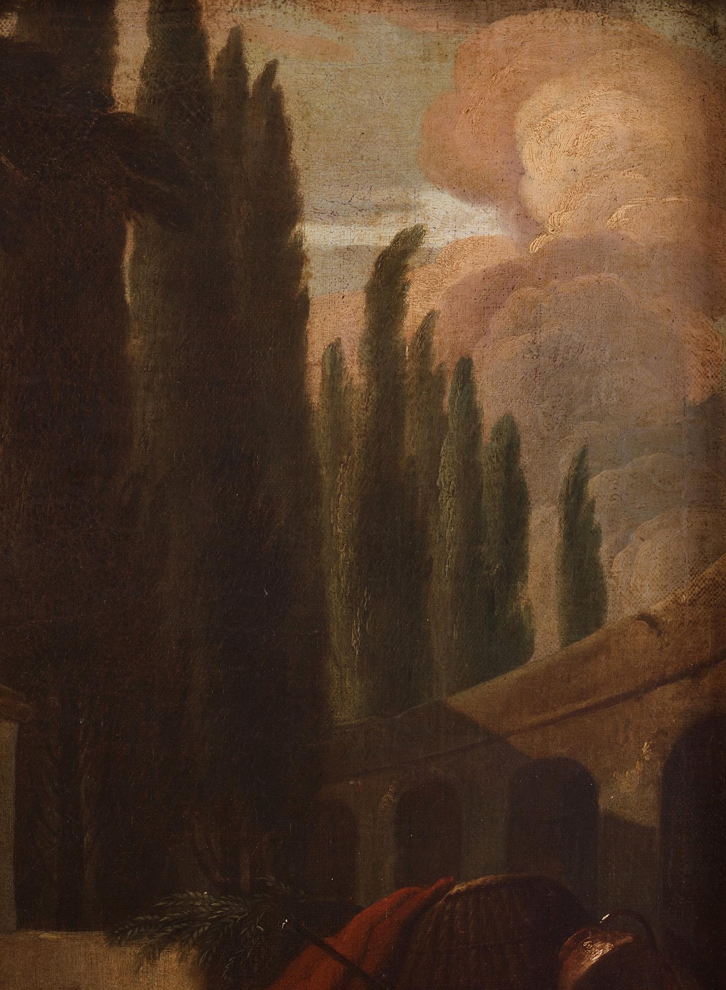 Philipp Peter Roos (Rosa di Tivoli) Follower of, Archaic landscape with livestock.