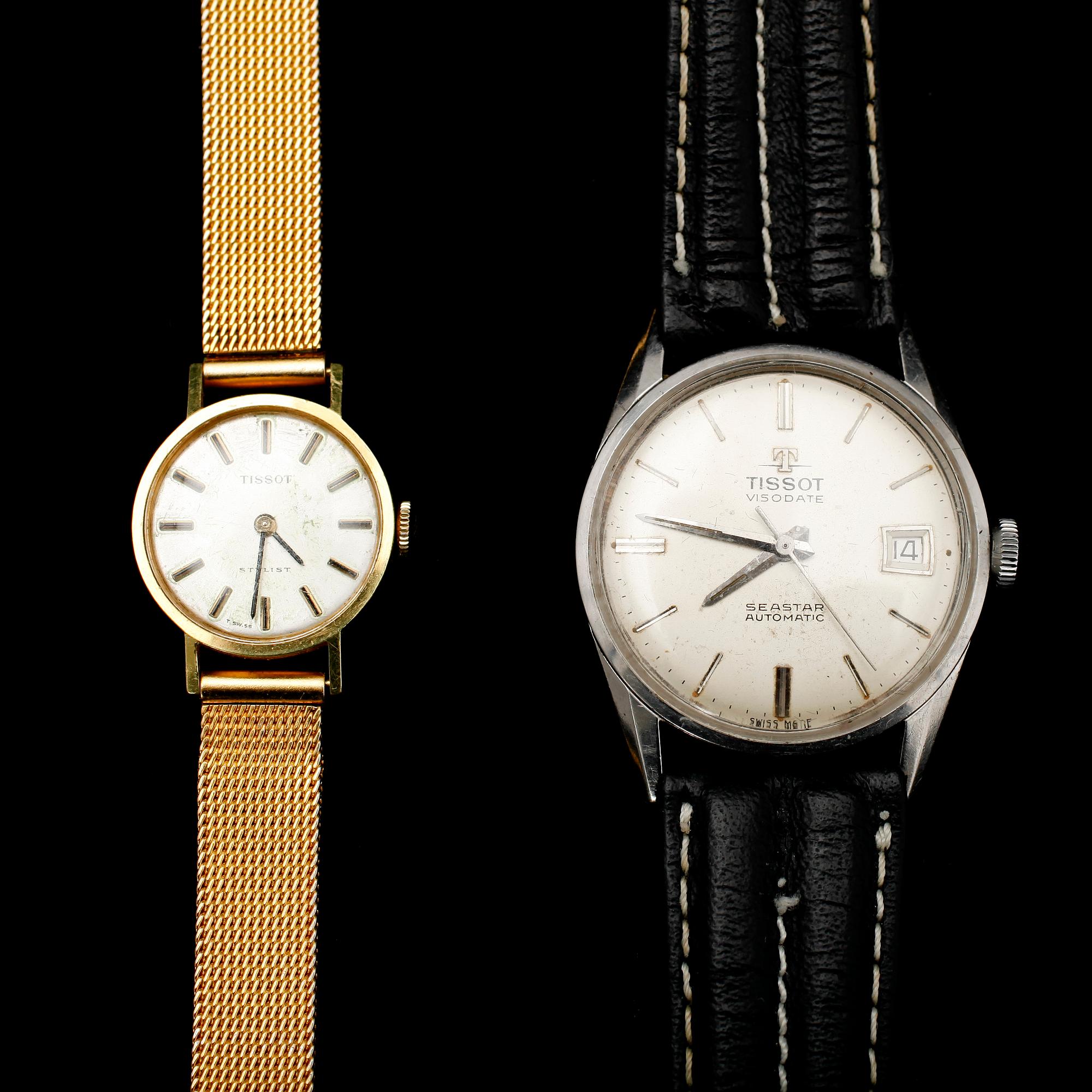 ARMBANDSUR, 2 st, stål, Tissot, 1900-talets mitt.
