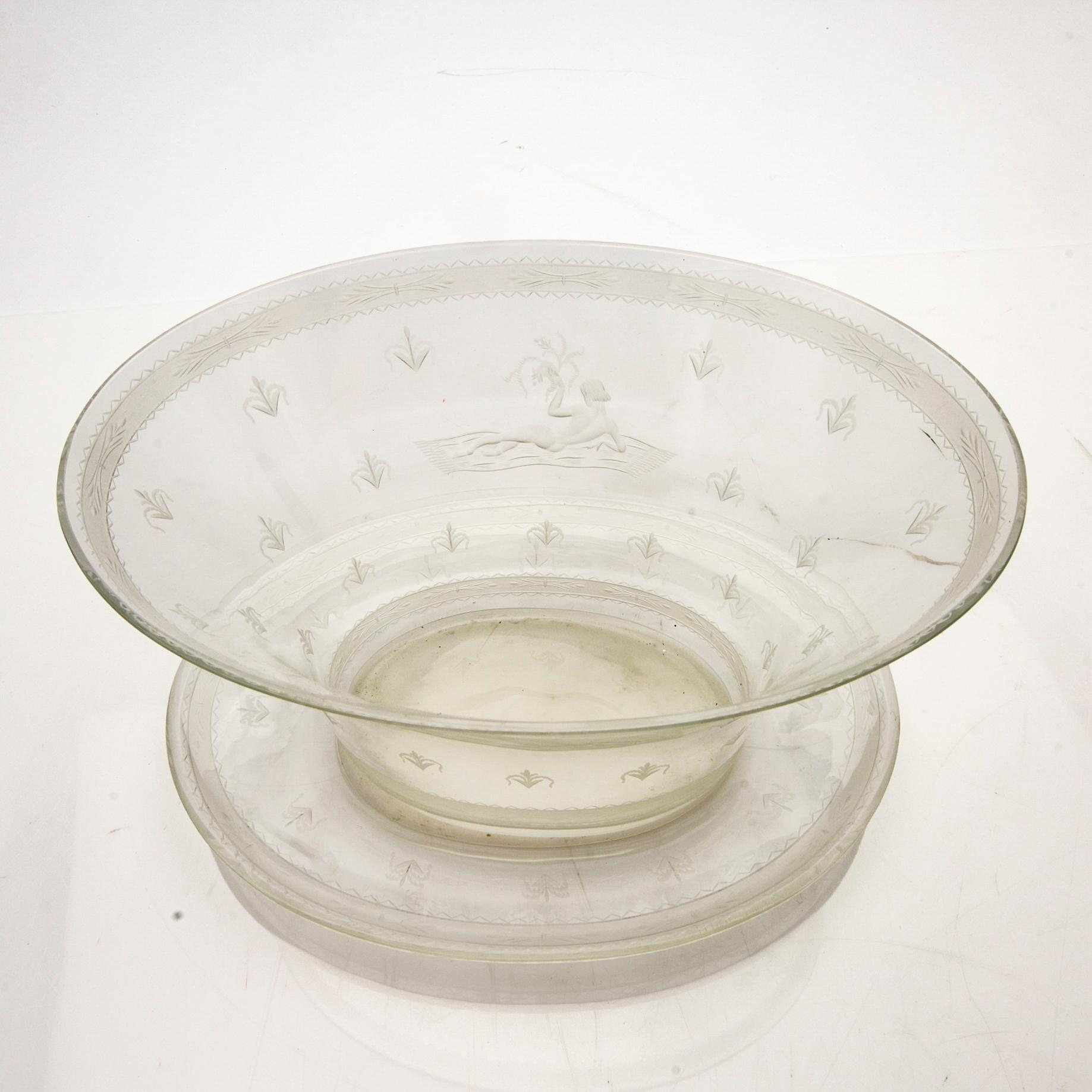 Edward Hald, Bowl with saucer, glass, Orrefors, 1920s.