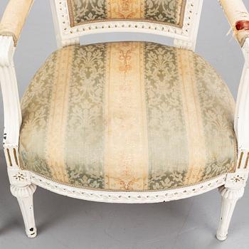 A pair of Gustavian armchairs by  Ephraim Ståhl (master in Stockholm 1794-1820), late 18th century.