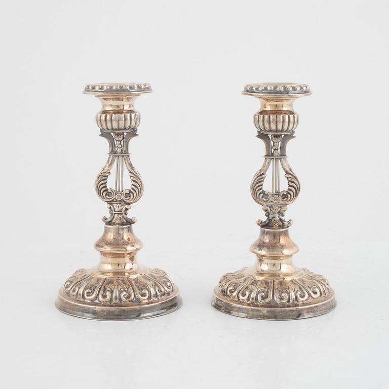 Nils Jakob Adamsson, ljusstakar, ett par, silver, empire, Norrköping 1843.