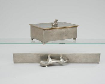 A Svenskt Tenn pewter box and a ruler, Stockholm 1927 and 1972.