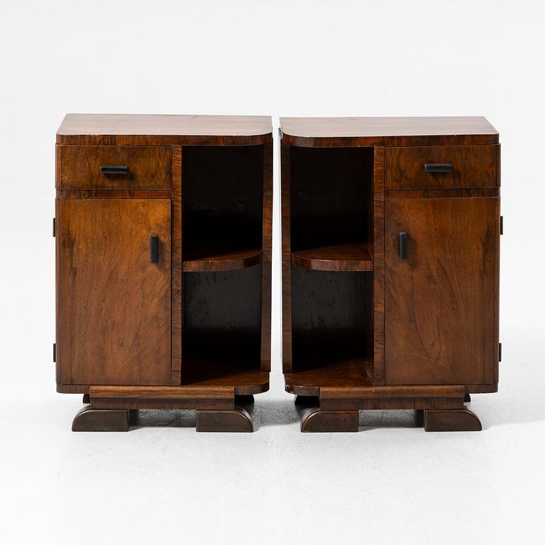Bedside tables, a pair, in the Art Deco style, mid-20th century.