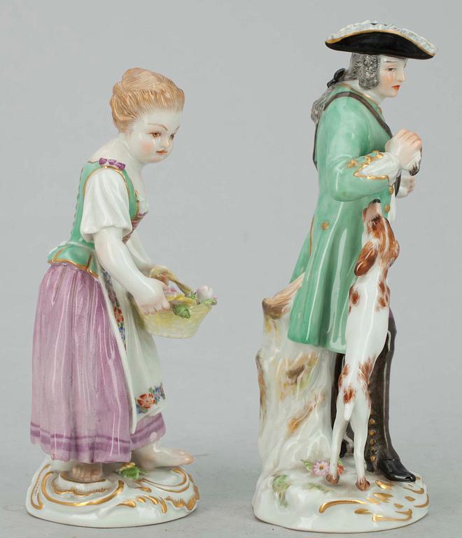 FIGURINER, 2 st, porslin, Meissen, 1800/1900-tal.