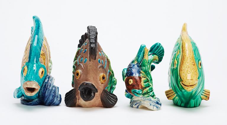 A set of four Gunnar Nylund stoneware figures of fishes, Rörstrand.