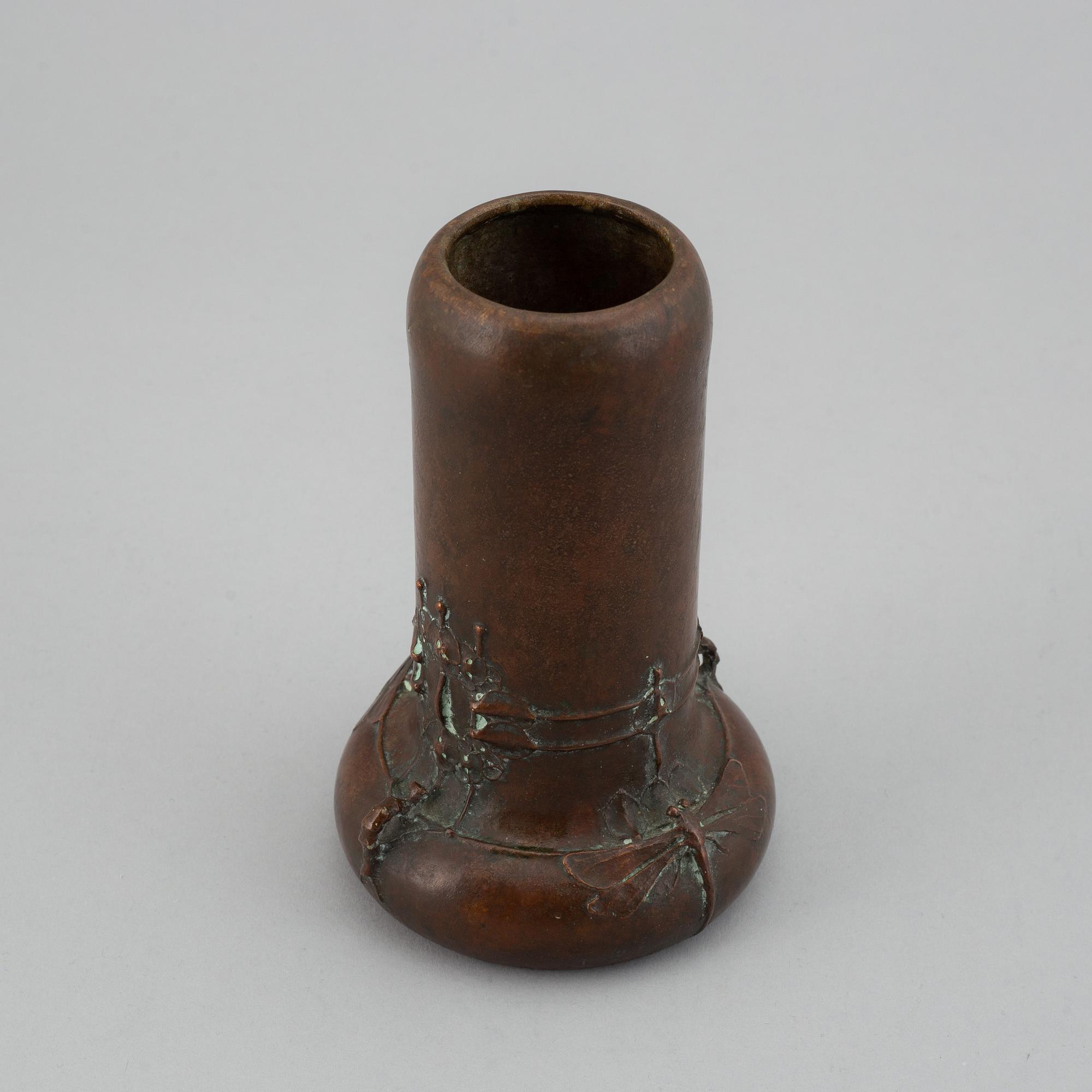 A Hugo Elmqvist Art Nouveau patinated bronze vase, by Elsa Kock, Stockholm, early 1900's.