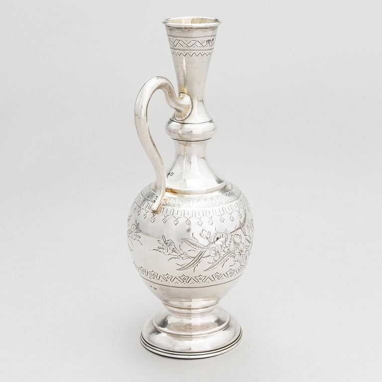 A silver carafe, maker's mark of Vasili Ivanovich Ivanov, assay master Lev Fedorovich Oleks, Moscow, 1894.