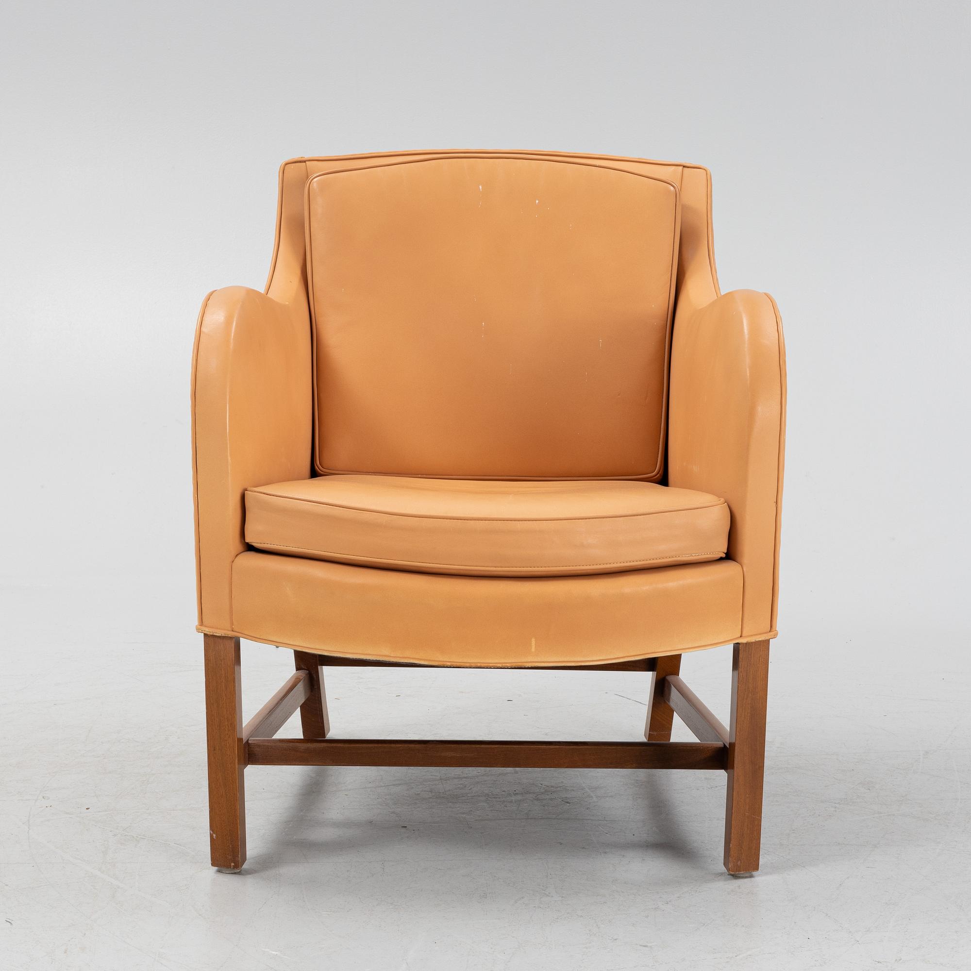 Kaare Klint & Edvard Kindt-Larsen, a leather easy chair 'Mix model 4396', Rud Rasmussen, Denmark, 1980's.