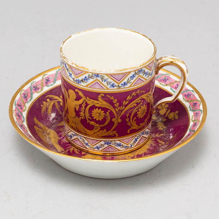 A French cup and saucer, 19th century, with a Sevre like mark.