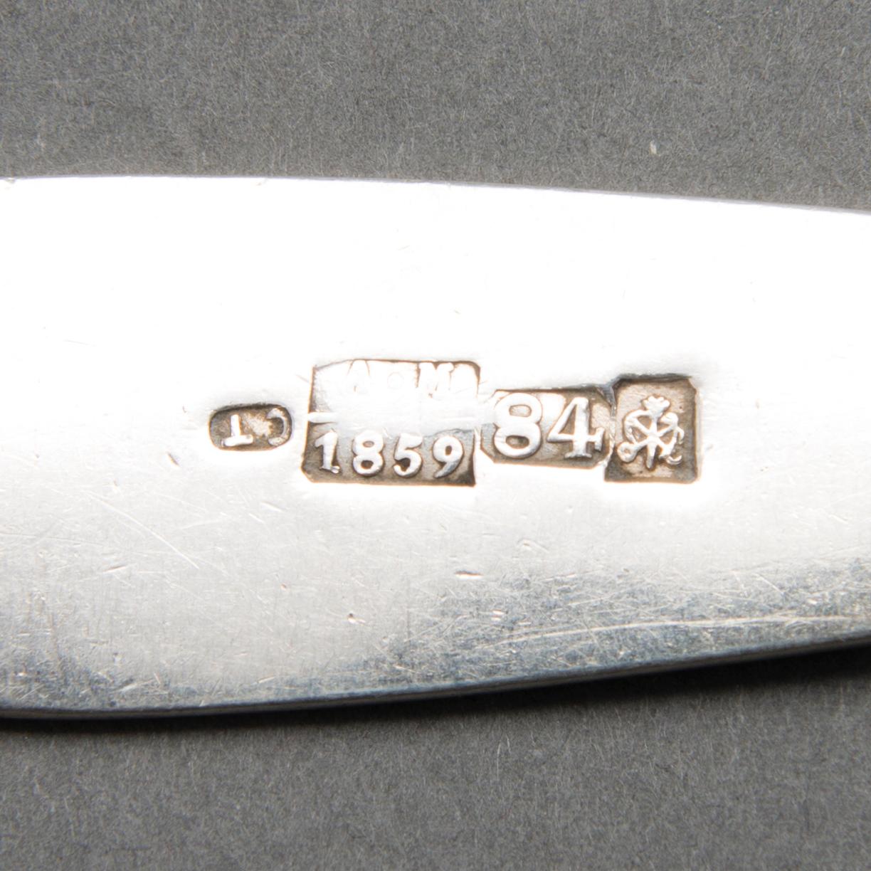 A set of six silver dinner forks, Saint Petersburg 1859-1860, C.J. Tegelsten's widow.