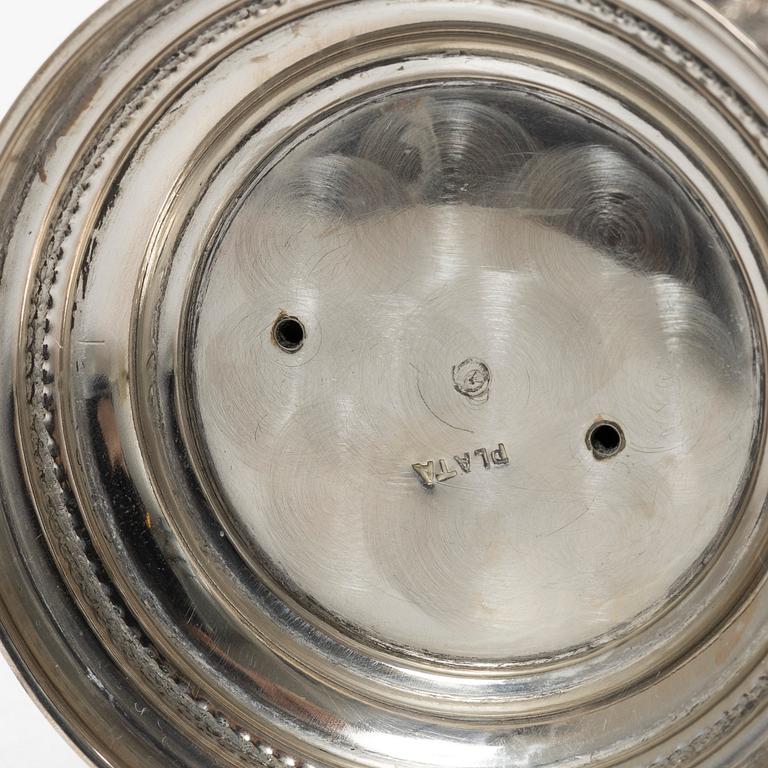 Champagne glasses, a pair, silver and glass, 20th century.