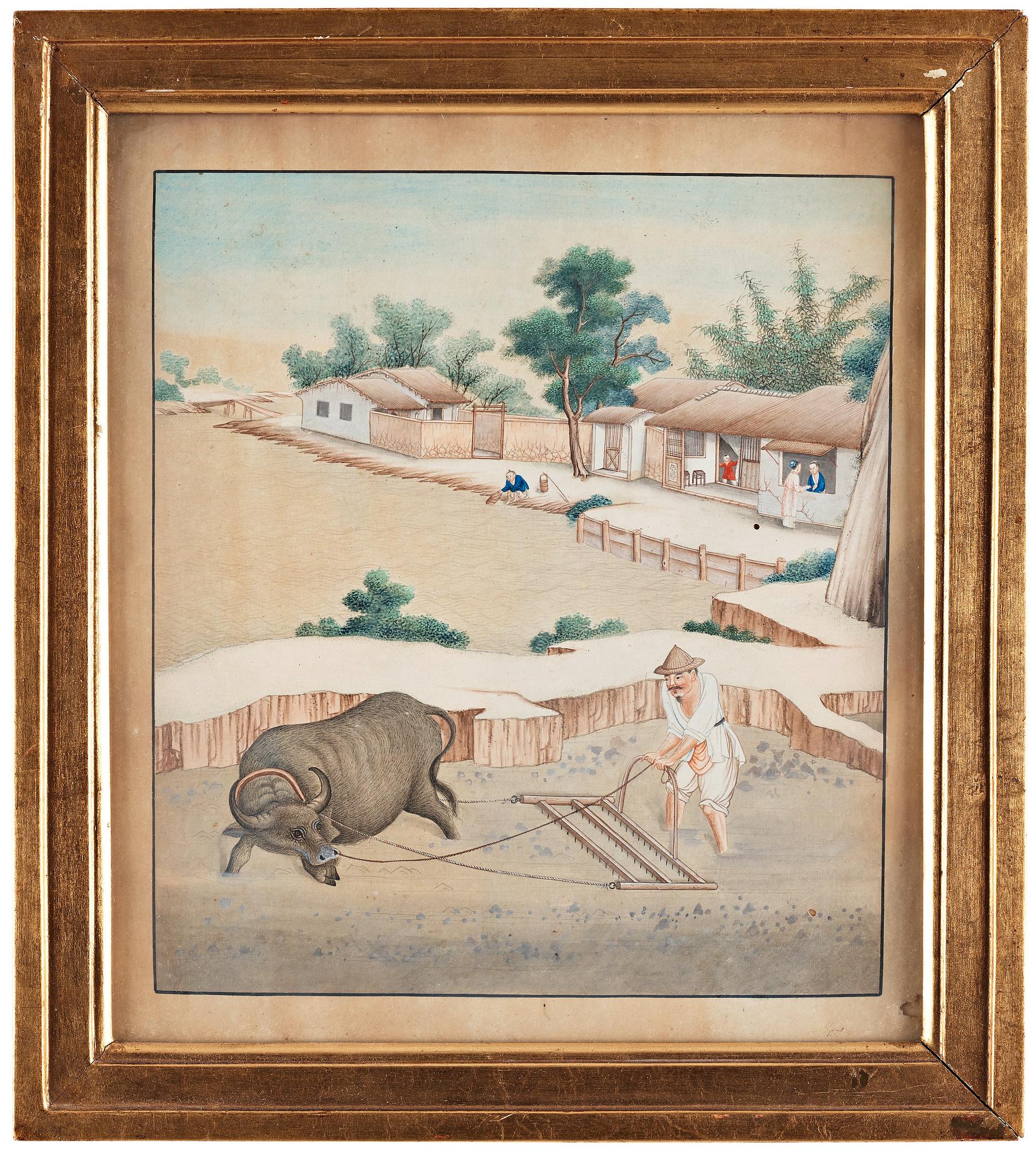 AKVARELLER, nio stycken. Okänd konstnär, Qingdynastin, 1800-tal.