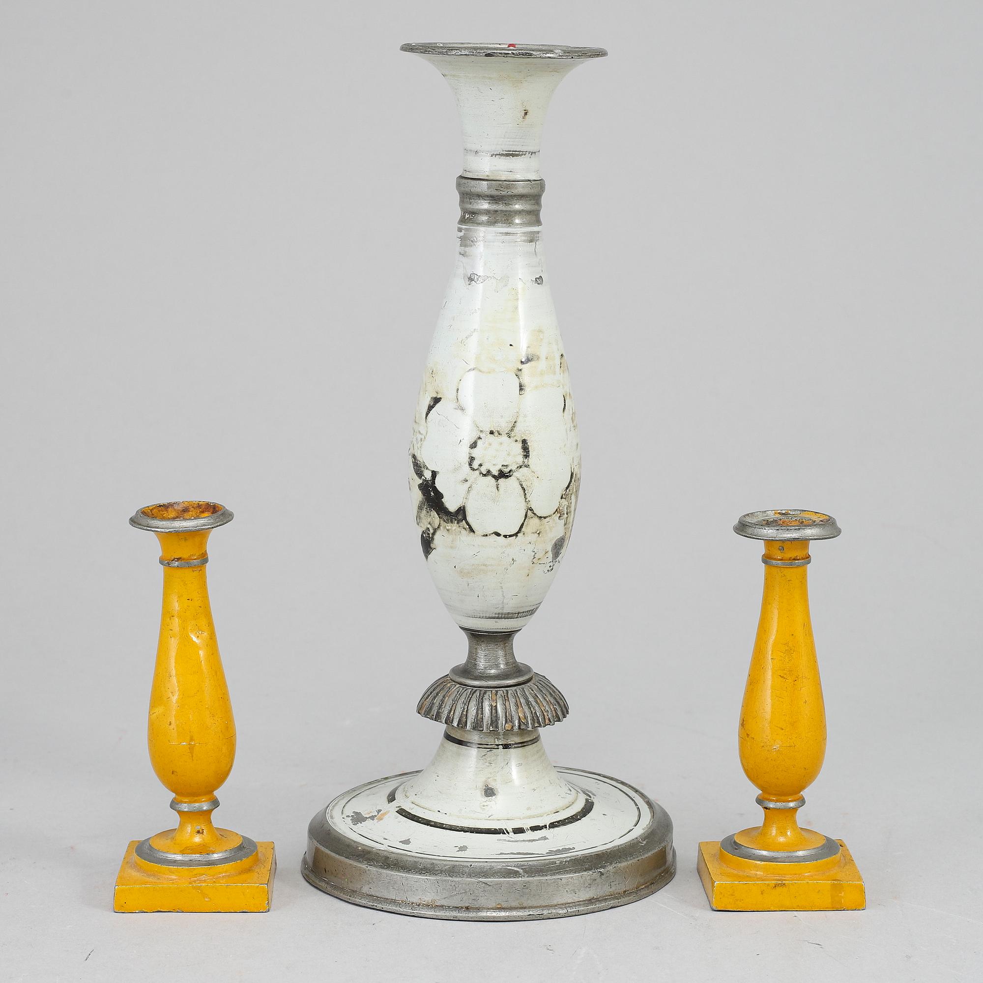 Three Biedermeier candlesticks, probably Germany, first half of the 19th century.
