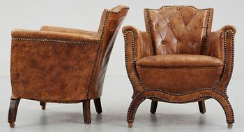 A pair of Otto Schulz brown leather armchairs, by Boet, Gothenburg 1930's.