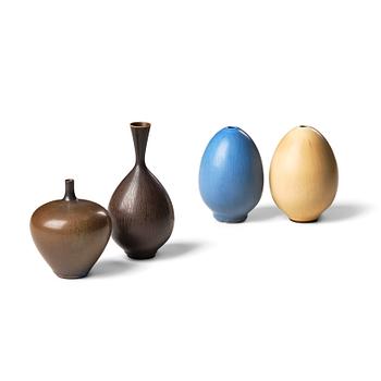 Berndt Friberg, a set of four stoneware vases, Gustavsberg studio, Sweden 1958-63.