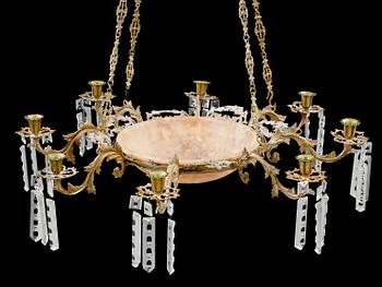 A late 19th century chandelier. Height ca 93 cm.