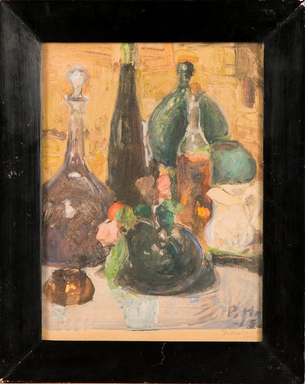 PEKKA HALONEN, STILL-LIFE WITH BOTTLES.