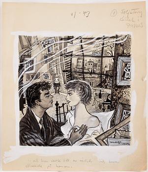 MAX GOLDSTEIN (MAGO), ca 35 st, dräktskisser, teckningar, blyertsskisser, vissa daterade o signerade, Mago 1953.