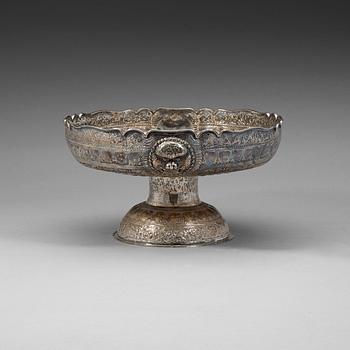 36. A large silver plated tazza, South East Asia, 19th Century.