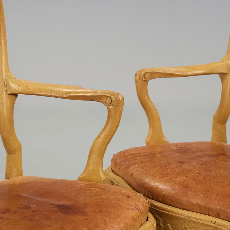 A pair of Swedish Rococo 18th century armchairs.