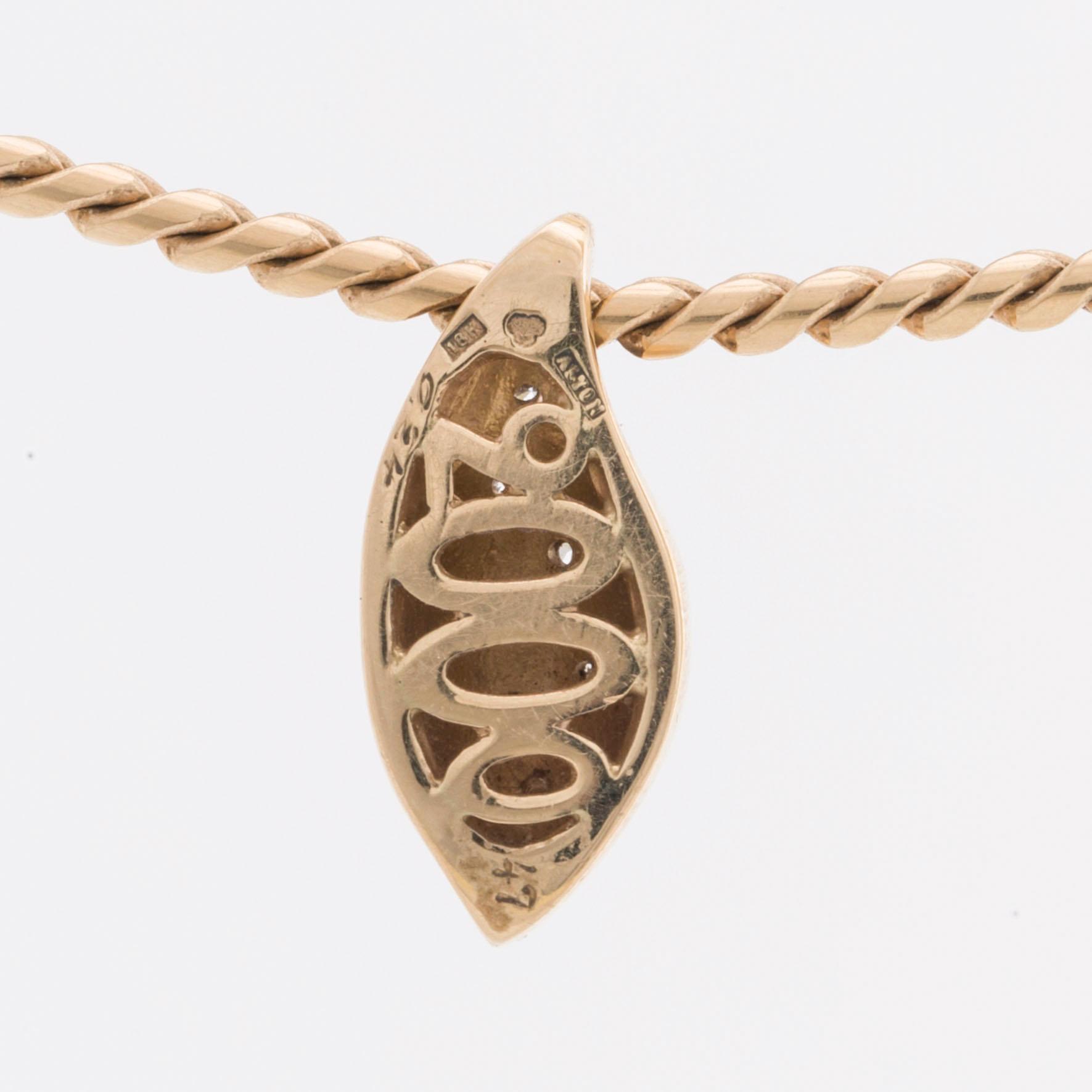 COLLIER 18K guld m briljanter 0,24 ct totalt enligt gravyr, "Millennium- smycke nr 47" hänge avtagbart, ALTON.