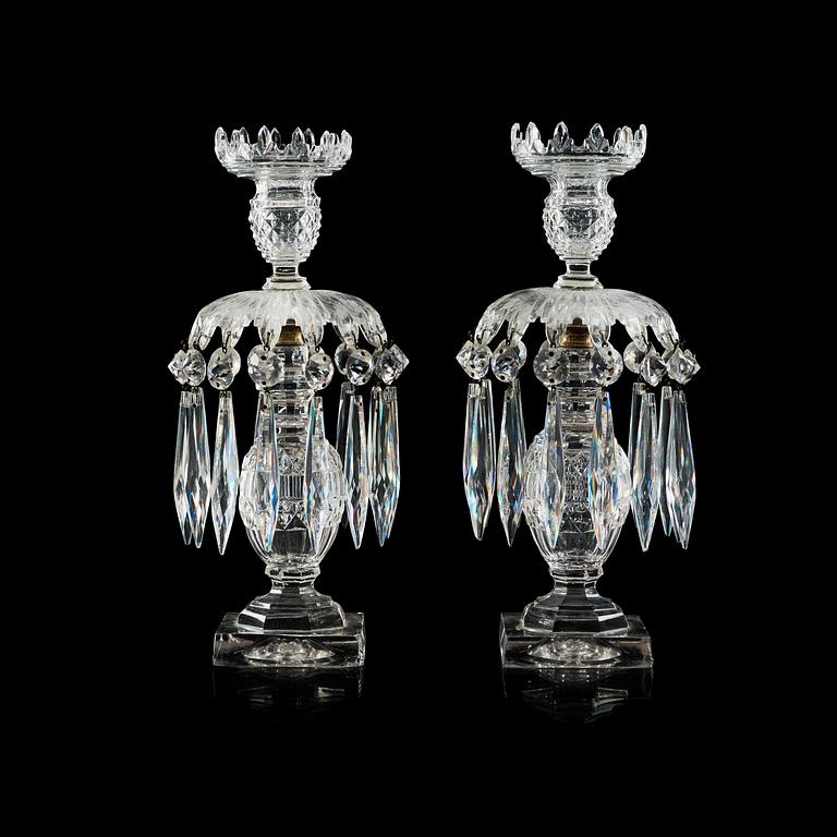 A pair of cut glass candlesticks, England/Irland, 19th Century.