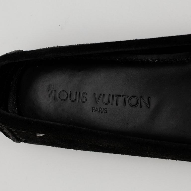 LOUIS VUITTON, apair of black suede loafers.