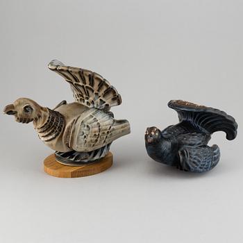 GUNNAR NYLUND, two stoneware sculptures of capercailles, Rörstrand, Sweden.