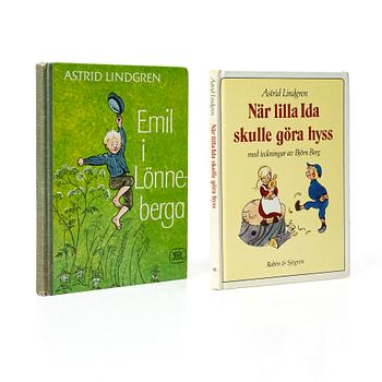 Astrid Lindgren, books, 2 pieces, signed by the author and illustrator Björn Berg.