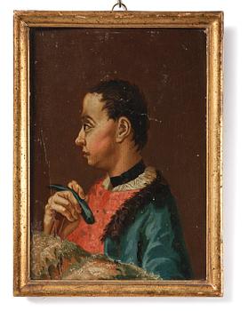 695. Lars Henning Boman, attributed to, Man with a mineral pickaxe & Woman with pet birds.