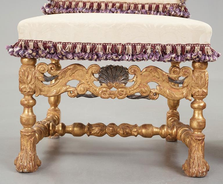 A pair of French Baroque chairs, circa 1700.