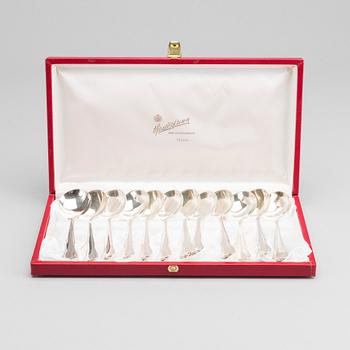 A SET OF 12 SILVER SPOONS BY MEMA LUND 1960'S.