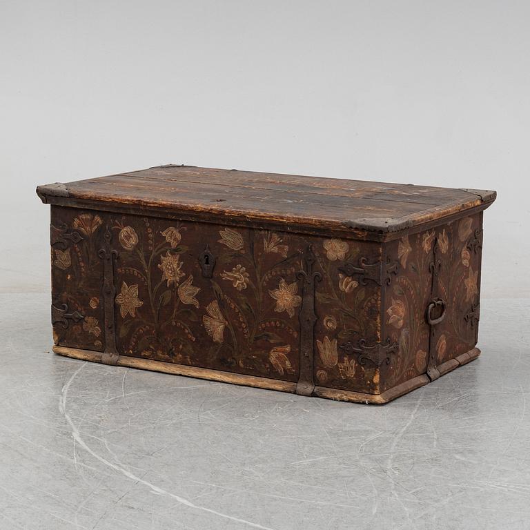 A painted Swedish chest, possibly from Uppland, second half of the 18th century.