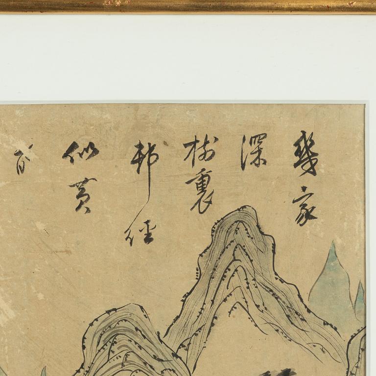 Oidentifierad konstnär, fyra stycken målningar, tusch och akvarell på papper, Korea, omkring 1900.