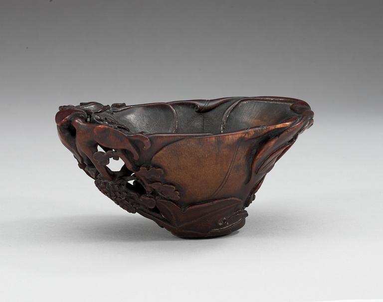 A rhinoserous libation cup, Qing dynasty, Kangxi (1662-1722).