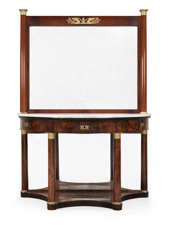 A French Empire early 19th century console table and mirror.