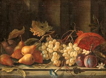Giuseppe Lavagna Hans efterföljd, Stilleben med druvor, plommon och granatäpple.