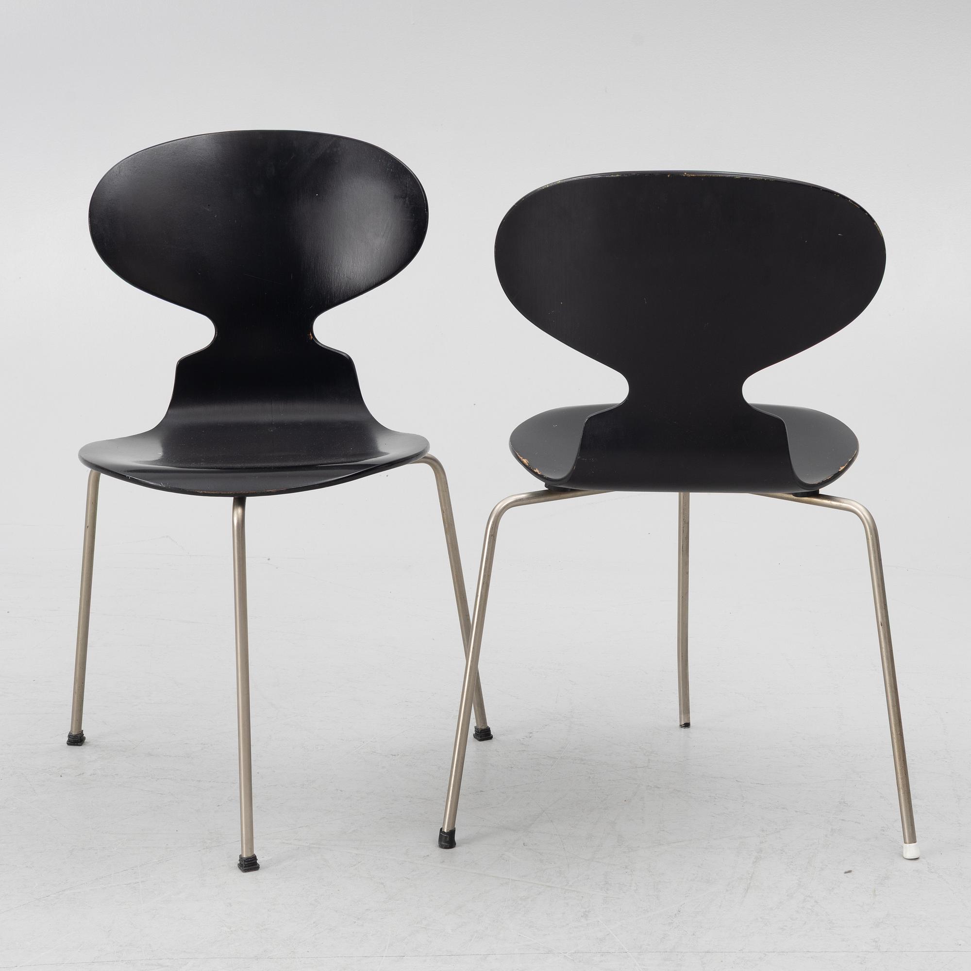 Arne Jacobsen, six 'Ant' chairs, Fritz Hansen, Denmark, 1950s/60s.