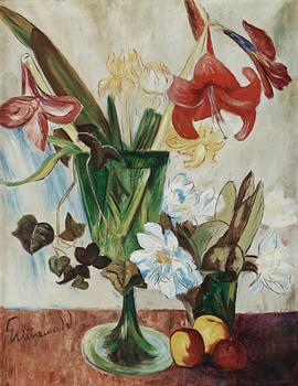 Isaac Grünewald, Still life with amaryllis and apples.