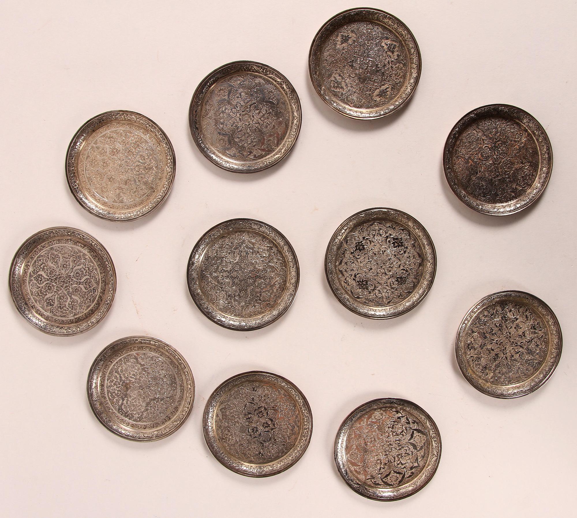 COASTERS, 11 st, silver, orientaliska, 1900-tal.